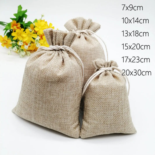 10pcs Jute Linen Bags For Jewelry Display Drawstring Pouch Gift Box Packaging Bags For Gift Bag Wedding/Christmas Burlap Bag Diy